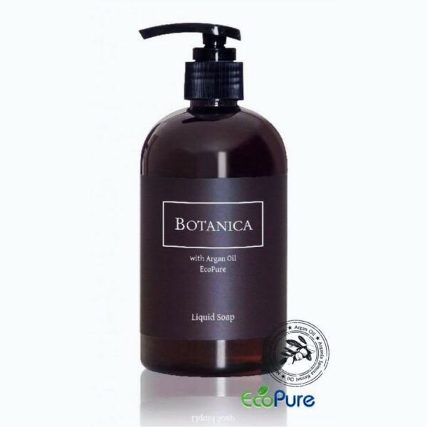 Botanica hotel liquid soap in a elegant brown pump bottle of 360ml, formulated with argan oil, and Eco pure. A premium part of the BOTANICA hotel toiletries collection, offering guests natural and indulgent hotel amenities.