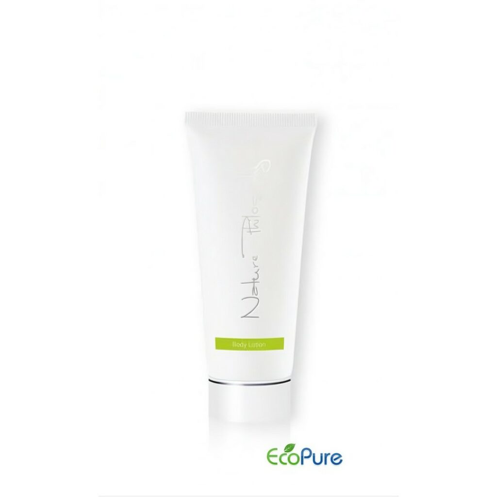 Nature Philosophy body lotion in a sleek white tube 40ml, formulated with green tea, and Eco pure. A premium part of the NATURE PHILOSOPHY hotel toiletries collection, natural and indulgent hotel amenities.