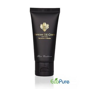 Vittore De Conti hair conditioner in a sleek black tube 40ml, and Eco pure. A premium part of the VITTORE DE CONTI hotel toiletries exclusive collection, offering guests natural and indulgent hotel amenities.