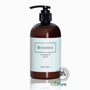 Botanica hotel body lotion in a elegant brown with white label pump bottle of 360ml, formulated with argan oil, and Eco pure. A premium part of the BOTANICA hotel toiletries collection, offering guests natural and indulgent hotel amenities.