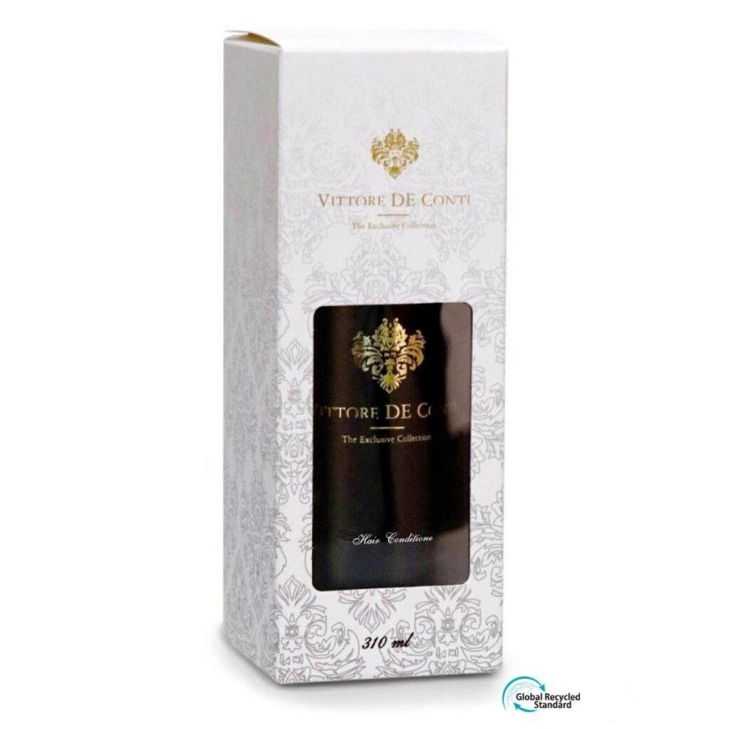 A conditioner 310 ml of Vittore De Conti hotel cosmetics in a white gift box made for guests use
