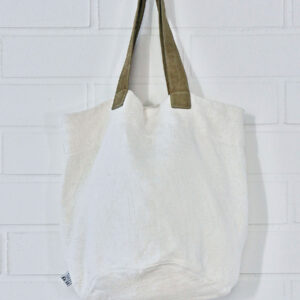 Natural Linen Bag for Spa-Wellness, Beach, Gym, Leather Straps, White - EndeavorCzech.cz