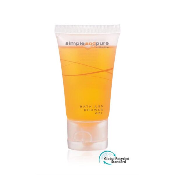 Hotel body wash, bath and shower gel in a sleek tube 30ml. A premium part of the Simple And Pure hotel toiletries collection, offering guests natural and indulgent hotel amenities.