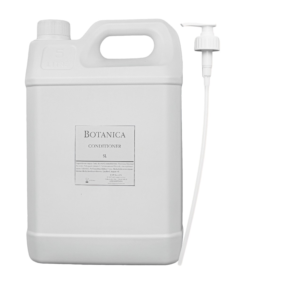 Botanica 5 liter luxury hotel conditioner with pump dispenser. A premium guest toiletry, ideal for hotel amenities and high-end hotel supplies.