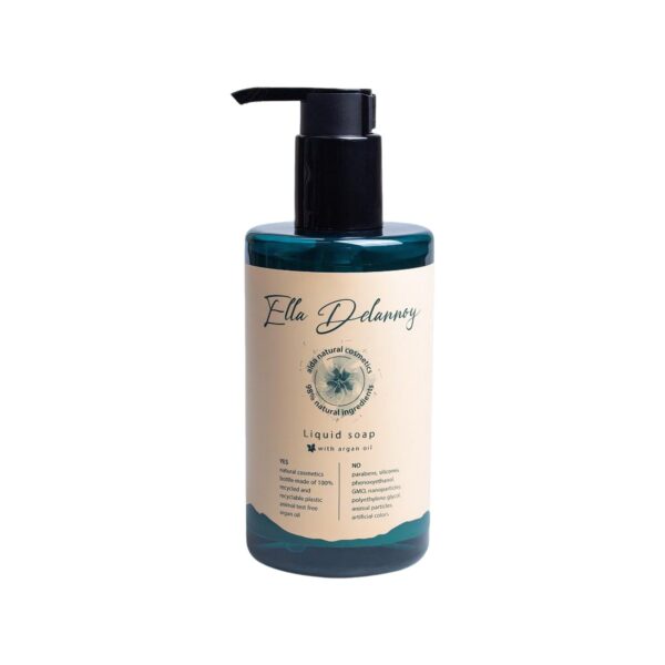 Luxury hotel toiletries bottle of Ella Delannoy liquid soap with argan oil, ideal for guest toiletries and upscale hotel amenities