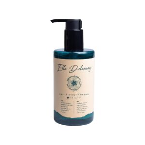 Luxury hotel toiletries bottle of Ella Delannoy hair and body shampoo with argan oil, ideal for guest toiletries and upscale hotel amenities.