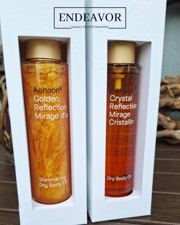 Skin care limited edition Aenaon dry body oil duo with natural crystal and golden shimmering oils, summer sales must-have for smooth, radiant skin and wellness.