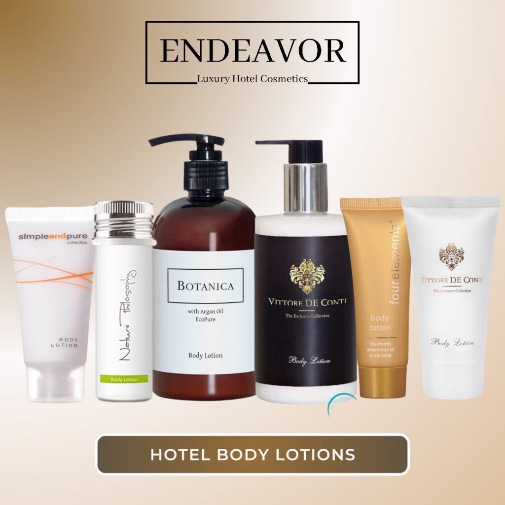 Hotel toiletries set with body lotions moisturizers