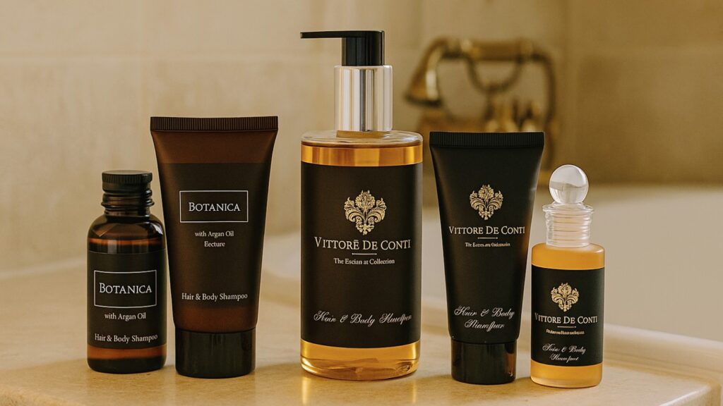 A set of toiletries and amenities for luxurious hotels