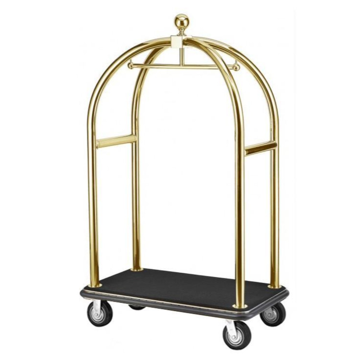 Hotel luggage trolley with gold color stainless steel and black carpet