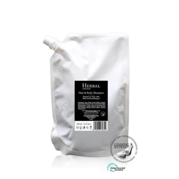 Hotel shampoo refill 360ml with ginseng, Herbal collection. Luxury hotel toiletries by ENDEAVOR