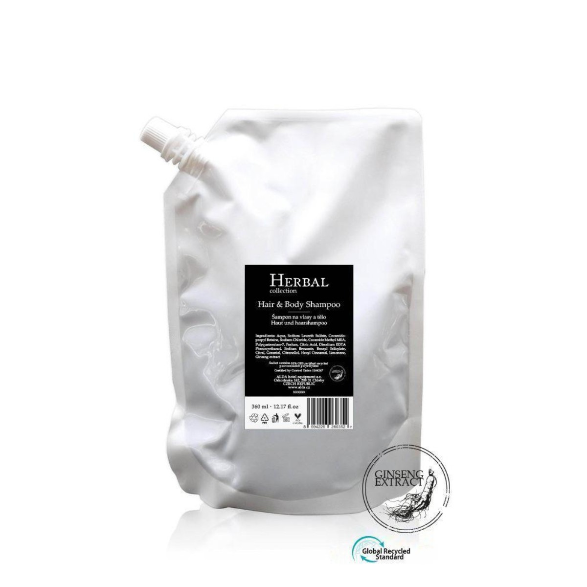 Hotel shampoo refill 360ml with ginseng, Herbal collection. Luxury hotel toiletries by ENDEAVOR