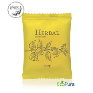 Luxury hotel soap 25g in bag with ginseng extract, Herbal collection. Premium guest toiletries for hotels, resorts, and spas