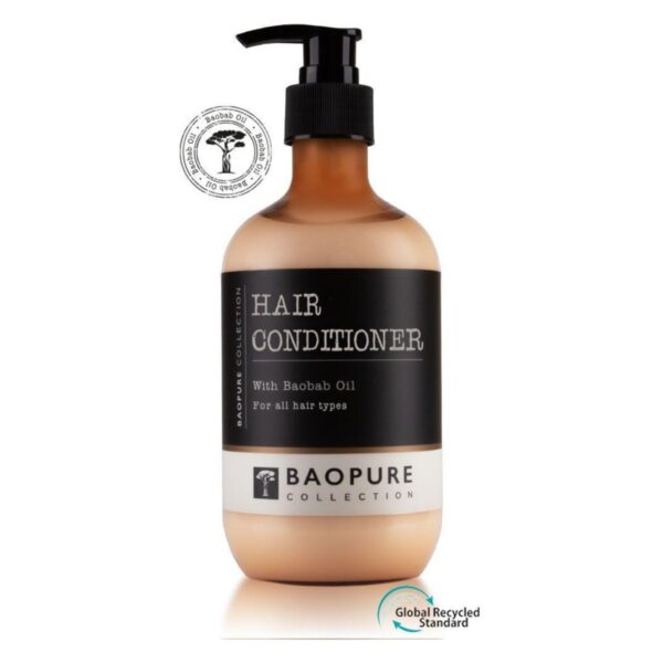 Hotel conditioner 475ml with baobab oil, BAOPURE collection. Luxury refillable dispenser bottle for hotels and spas